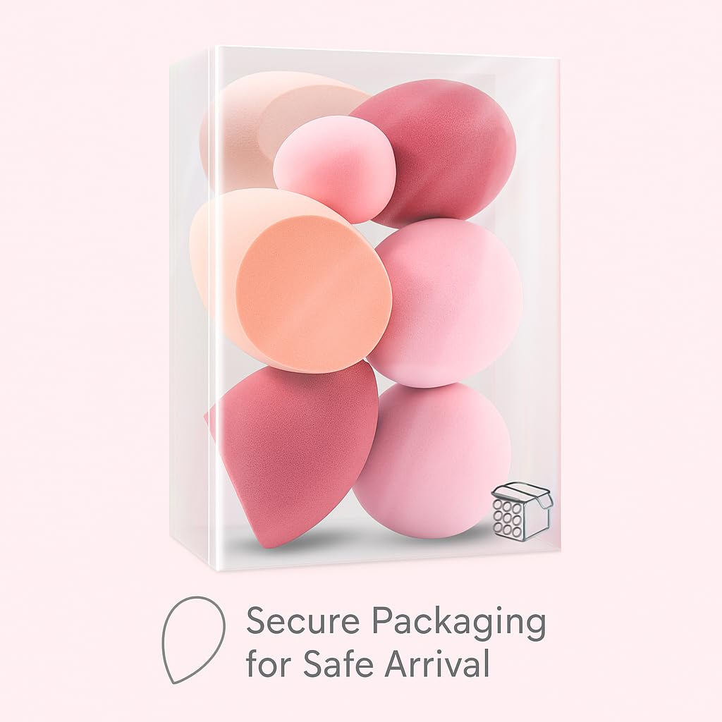 Makeup Sponge Set Foonbe Blender Sponges 7 Pcs for Liquid, Cream, and Powder, Latex Free, Multi colored Beauty Sponges with 1 Mini Sponge, Vegan & Cruelty-Free