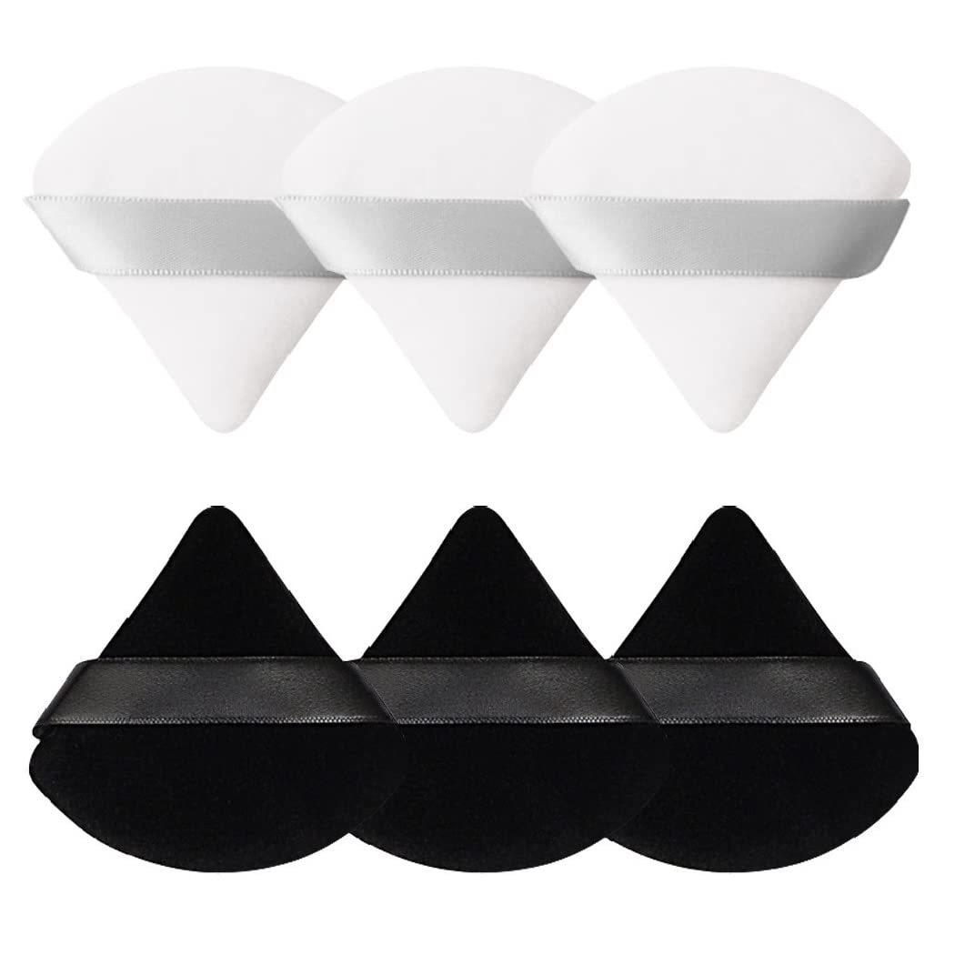 6 Pcs Powder Puff, Face Soft Triangle Makeup Puff Velour Makeup Sponge for Loose Powder (Black)