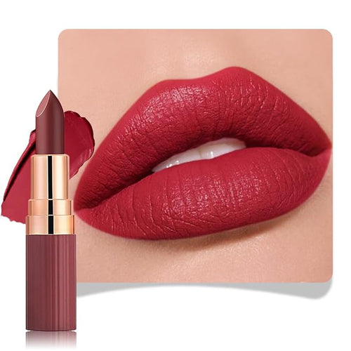 Ruby Red Matte Creamy Lipstick for Women, Long Lasting Waterproof Velvet Lipstick, Lip Stick Crayon Buildable Blendable Creamy Color, Longwear Lip Makeup Cruelty-free 24 hours original labios 05