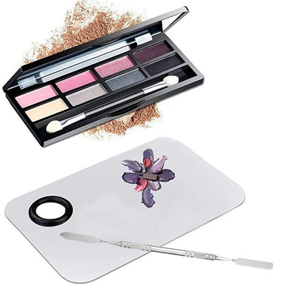 Professional Stainless Steel Makeup Palette Cosmetic Palette with Spatula Tool For Nail Art Eye Shadow Eyelash Makeup Professional Pigment Blending（6 x 4 Inch Sliver）