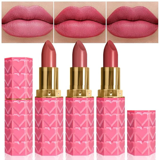 3Pcs Nude Pink Beige Rose Mauve Matte Lipstick Pack Sets for Women Silky Velvet Lipstick Matte Long Lasting Smudge Proof Lipstick Lip Stain Makeup Set Kit matte lipstick 24 hours original 03