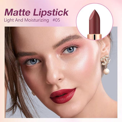 Ruby Red Matte Creamy Lipstick for Women, Long Lasting Waterproof Velvet Lipstick, Lip Stick Crayon Buildable Blendable Creamy Color, Longwear Lip Makeup Cruelty-free 24 hours original labios 05
