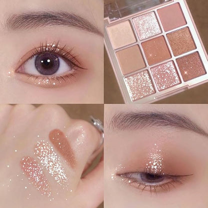 9 Colors Glitter Eyeshadow Makeup Palette, Eye Shadow Powder，Matte High Pigmented Colorful,Creamy Texture, Long LastingEyeshadow Powder Cosmetics,Natural Waterproof (10#)