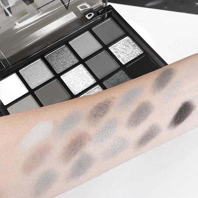 Black Smoky Eye shadow Palette, 15 Colors Black Dark Grey Smokey Goth Eyeshadow Pallet, Matte High Pigmented Basic White Gray Eyeshadow For Woman