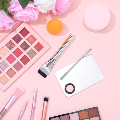 3 Pcs Make Up Spatula Tool Including Makeup Mixing Palette,Foundation Spatula,Makeup Palette Tray,Makeup Accessories Set for Women Girl Korean Makeup Cosmetic Spatula Tool(Metal)