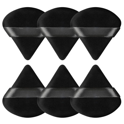 6 Pcs Powder Puff, Face Soft Triangle Makeup Puff Velour Makeup Sponge for Loose Powder (Black)