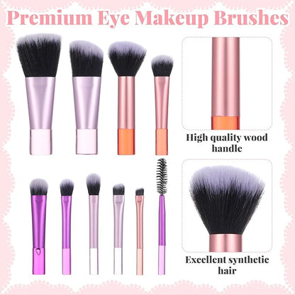 15-Piece Mini Travel Makeup Brush Set with Portable Pouch & Cosmetic Sponges for Face Eyes Lips, Soft Synthetic Hair Brushes Travel Essentials for Women