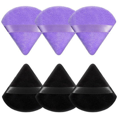 6 Pcs Powder Puff, Face Soft Triangle Makeup Puff Velour Makeup Sponge for Loose Powder (Black)