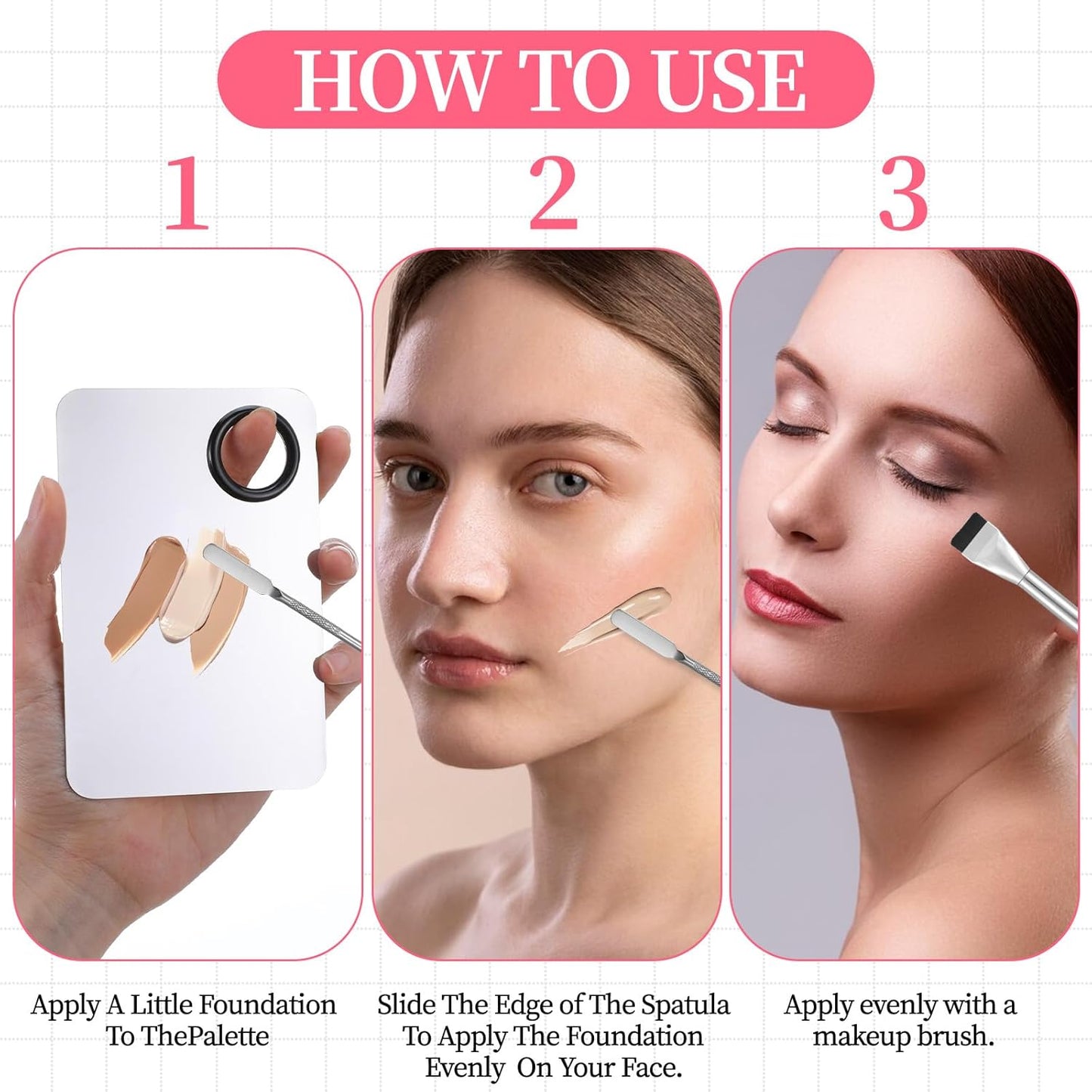 3 Pcs Make Up Spatula Tool Including Makeup Mixing Palette,Foundation Spatula,Makeup Palette Tray,Makeup Accessories Set for Women Girl Korean Makeup Cosmetic Spatula Tool(Metal)
