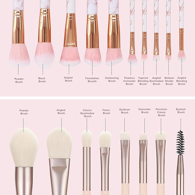 Pink Makeup Brush Set for Girls, Include 18 Pcs Makeup Brush & 12 Pcs Blending Sponge & Mirror Case, Nice for Learning Makeup