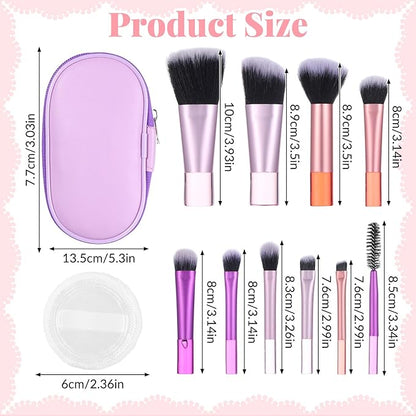 15-Piece Mini Travel Makeup Brush Set with Portable Pouch & Cosmetic Sponges for Face Eyes Lips, Soft Synthetic Hair Brushes Travel Essentials for Women