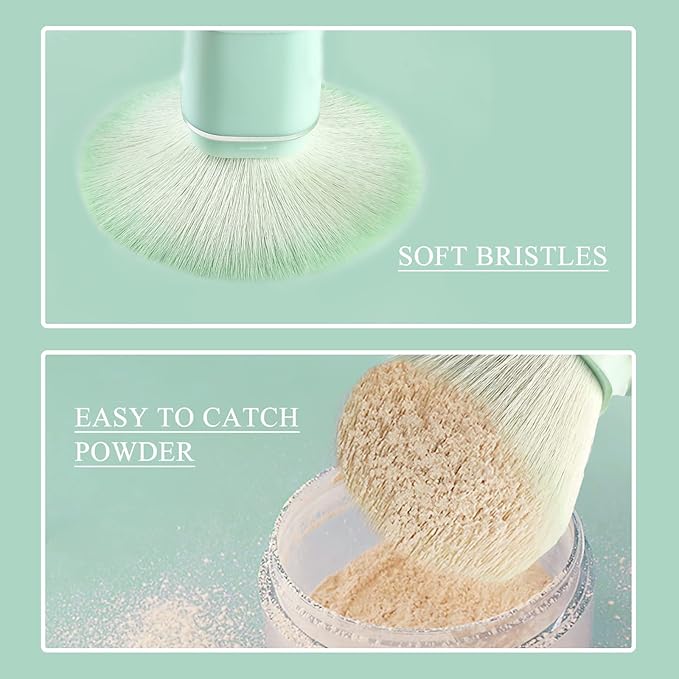 Portable Retractable Makeup Brushes Set 8 in 1 Travel Beauty Sponge All in One Make Up Brushes Set Angled Brush, Lip Brush, Eyeshadow Brush, Foundation Blending Powder Brush (Green)