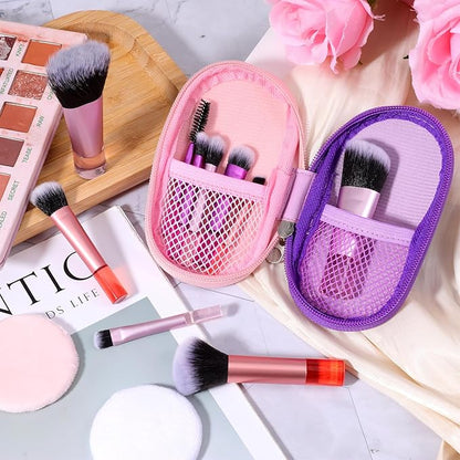 15-Piece Mini Travel Makeup Brush Set with Portable Pouch & Cosmetic Sponges for Face Eyes Lips, Soft Synthetic Hair Brushes Travel Essentials for Women