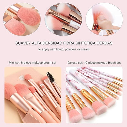 Pink Makeup Brush Set for Girls, Include 18 Pcs Makeup Brush & 12 Pcs Blending Sponge & Mirror Case, Nice for Learning Makeup
